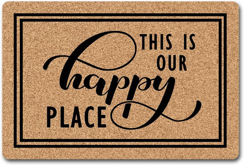 Funny Mats Entry This Is Our Happy Place Indoor Floor Welcome Mat for Entrance Way Rubber Back for Front Door Indoor Outdoor Cute Rugs 23.6"(L) x ...