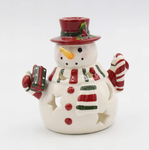 Fine Ceramic Snowman Wearing Scarf Tea Light Candle Holder, 5-1/2" H...