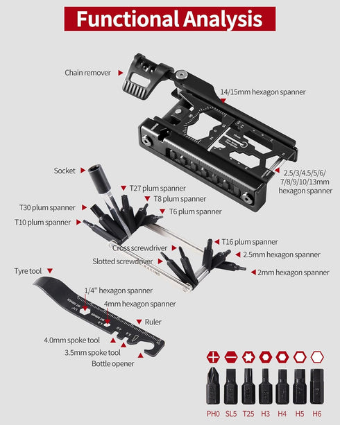 Bike Multi Tool, Bicycle Repair Tool Kit 38 in 1 Bicycle Multitool with Chain Levers Hex Spoke Wrench Splitter Tool and Crank Puller Portable Repa...