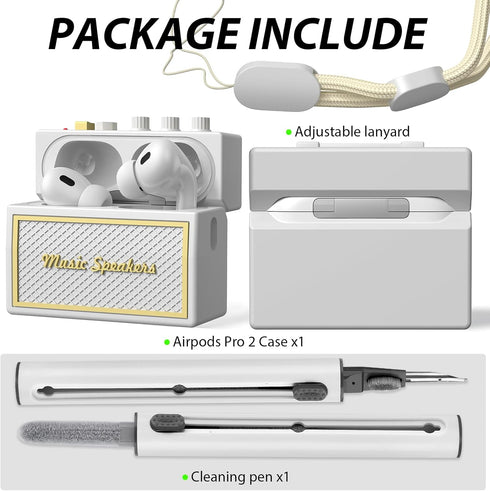 AirPods Pro 2nd Generation Case Cover with Cleaner Kit, Airpod pro case Guitar amp Retro Audio Design Soft Silicone Protective Cover for AirPods P...