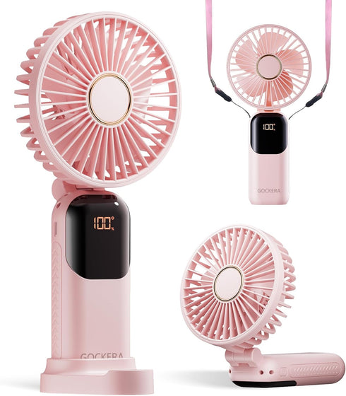 Portable Fan, 4200mAh Battery Operated Fan, 5 Speeds&Digital Display, 180° Foldable Makeup Fan for Women with Base, Handheld/Neck/Desk 3in1 Fan fo...