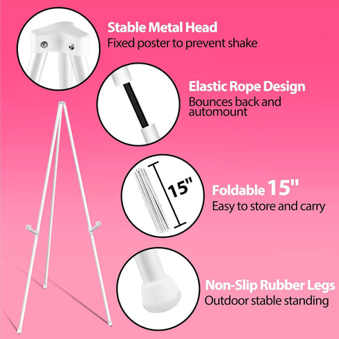 63" White Easel Stand for Wedding Sign Poster Display Easel Folding Art Easel for Floor Adjustable Metal Easel Instant Tripod Easel for Display Pa...