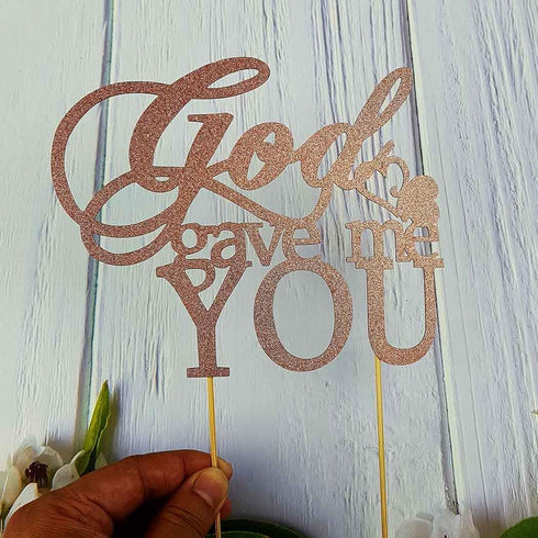 God Gave Me You Cake Topper for Wedding/Engagement/Marriage Party Decorations,Double-faced Rose Gold Glitter...
