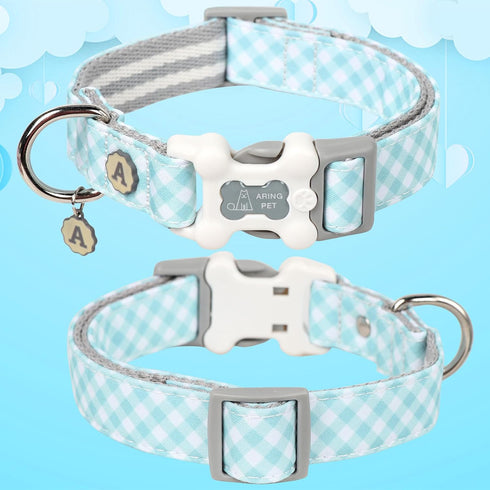 ARING PET Valentine's Day Dog Collar-Cute Blue Plaid Dog Collar, Adjustable Pet Collars Puppy Collar with Quick Release Buckle for Small Medium La...