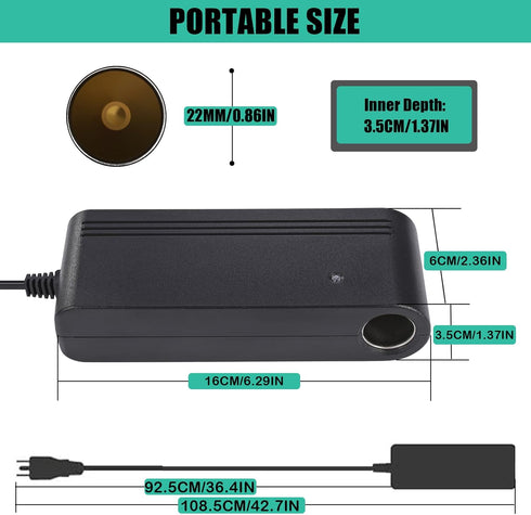 12V 10A Power Adapter Car Charger Converter,Car Cigarette Lighter Socket AC/DC Power Supply Adapter Transformer for Tire Inflator, Car Refrigerato...