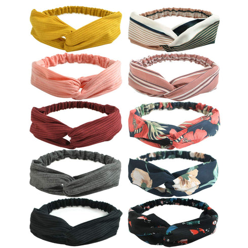 DRESHOW 10 Pack Boho Headbands for Women Vintage Cross Elastic Head Wrap Hair Accessories...