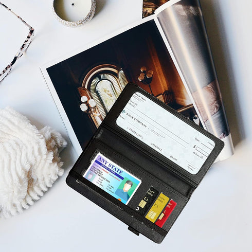 Checkbook Covers for Men and Women, Leather RFID Check Book Holder Wallet with Credit Card Slots, Personal Duplicate Checks Holder with Pen Holder...