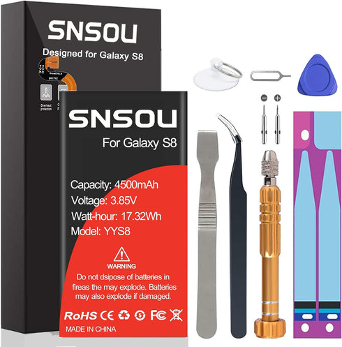 Galaxy S8 Battery, Upgraded SNSOU 4500mAh EB-BG950ABE Li-Polymer Replacement Battery for Samsung Galaxy S8 SM-G950 G950V G950A G950T G950P G950R4 ...
