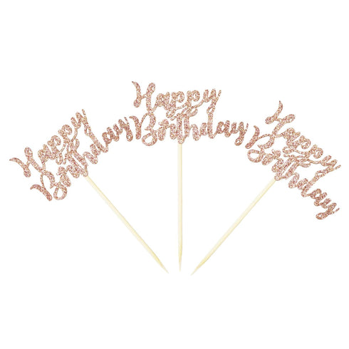 Ercadio 36 Pack Happy Birthday Cupcake Toppers Rose Gold Glitter Cake Picks for Celebrating Birthday Party Decorations Supplies...