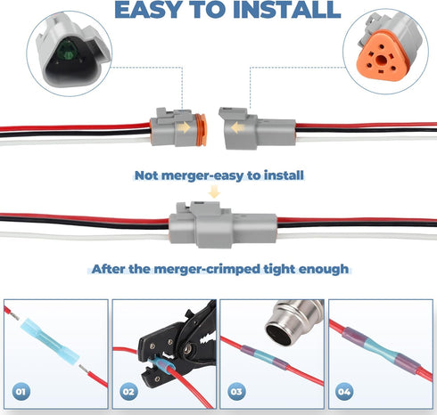 6 Kit Deutsch DT 3 pin Grey Male Female Wiring Harness Deutsch Pigtail 3 Wire Way Waterproof Automotive Electrical Connector 16 AWG with 36 Heat S...