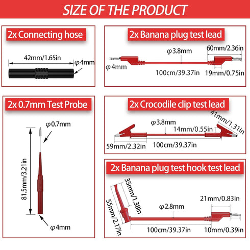 10 Pcs Multimeter Test Leads Kit With Double Ended Alligator,Insulated Clips,Banana Plug Test Leads,Test Probes 1000V 15A CAT III for Fluke,KAIWEE...