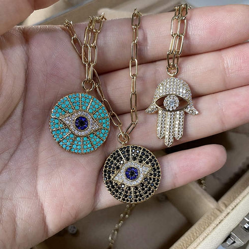 Obidos 14k Gold Plated Evil Eye Turquoise Pendant Necklace for Women 18-20Inch,Round Circle Disk Minimalist Jewelry...