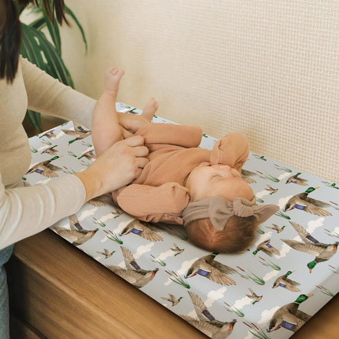 Duck Hunting Mallard Hunter Changing Pad Cover for Baby Boys, Wild Animal Bird Reeds Blue Diaper Change Table Covers, Soft Stretchy Safe Snug Fitt...