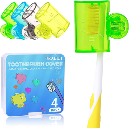 4 Pack Colorful Toothbrush Head Covers - Portable & Durable Brush Pod Cases with Protective Caps, Ideal for Travel, Camping, Bathroom, School, Eas...
