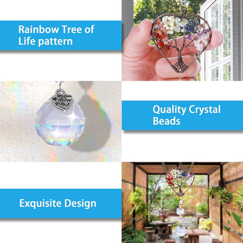 Crystal Sun Catcher for Window, Tree of Life Sun Catchers Decor with Prisms Hanging Suncatcher with Crystal Heart Shaped Hanging Ornament Chakra S...