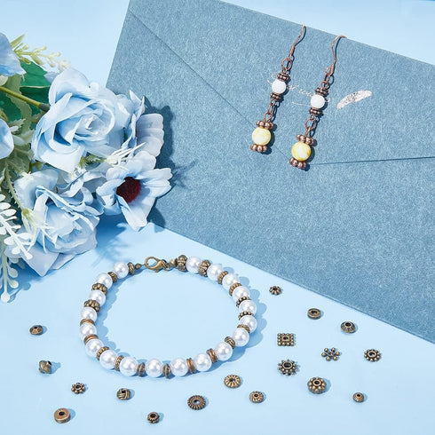 PH PandaHall 540pcs 18 Styles Spacer Beads, Antique Bronze Tibetan Alloy Jewelry Beads Bicone Flower Metal Spacers for Bracelet Necklace Jewelry M...