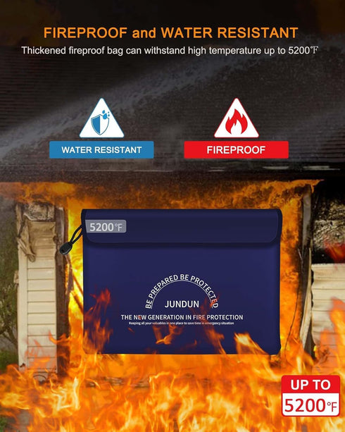 Fireproof Document Bag with 5200? Heat Insulated,14.0”x10.4” Waterproof and Fireproof Money Bag,8 Layers Thickened Fire Safe Storage Bag Pouch wit...