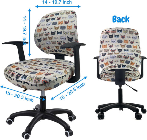 Office Chair Cover Computer Desk Chair Covers Stretchable Anti-Dust Universal Split Rotating Swivel Chair Slipcover Protector 2 Piece, Cute Cats, ...