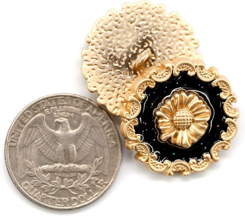 20 pcs Vintage Sunflower Black Enamel Sewing Metal Shank Coat Buttons -25mm -1"...