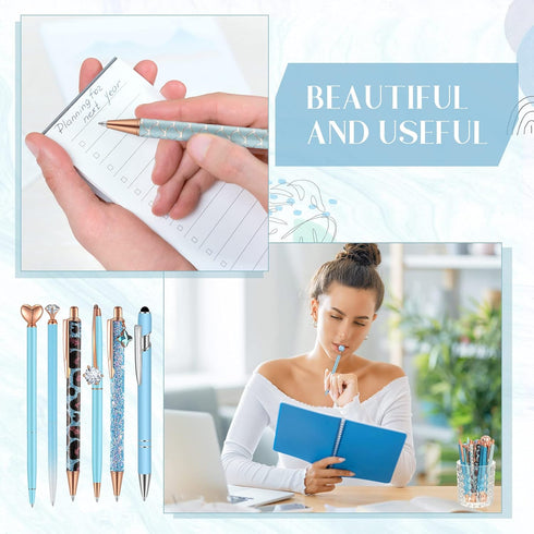 16 Pcs Ballpoint Pens Set Metal Crystal Diamond Pen Glitter Pens for Journaling Pretty Cute Pens Black Ink Retractable Fancy Pens Gifts for Women ...