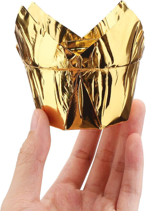 EUSOAR Disposable Baking Cups, 3.5 Ounce 50pcs Gold Tulip Cupcake Muffin Liners, Aluminum Foil Tulip Style Cupcake Cups, Foil Cups, Aluminum Cupca...