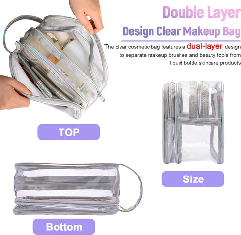 Lermende Clear Makeup Bag, 2 Layer, Water-Resistant, Large, Portable, Transparent, Travel, Women and Girl...