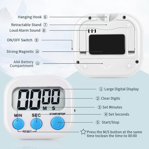 Timers 4 Pack Digital Kitchen Timer Magnetic Digital Timer with Big Display Loud Ring Cooking Timers for Kitchen Electronic Timer for Classroom, G...