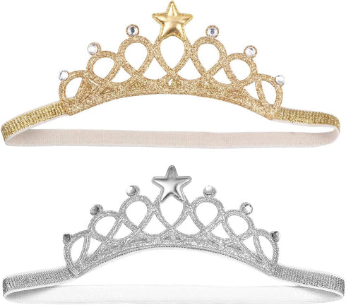 Beaupretty 2PCS Baby Girls Crystal Crown Tiara Hair Belt Headband Soft Headwrap Princess Headpiece Children Hair Accessories for Birthday Party, P...