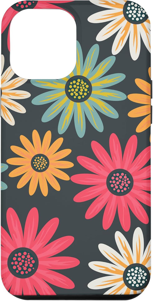 iPhone 12 Pro Max Floral Daisy Flowers Pink Green Orange Grey Pattern AEN021 Case...