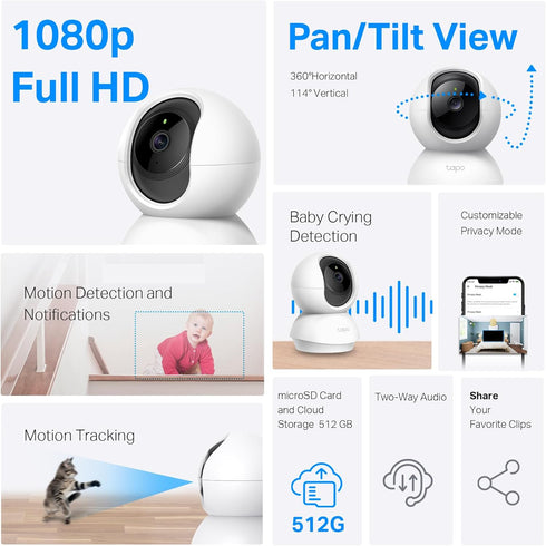 TP-Link Tapo Pan/Tilt Security Camera for Baby Monitor, Pet Camera w/Motion Detection, 1080P, 2-Way Audio, Night Vision, Cloud & SD Card Storage, ...