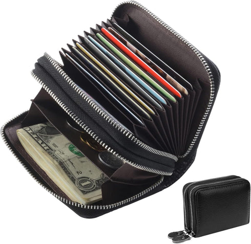 Women's RFID Blocking Leather Zipper Card Wallet Small Purse Credit Card Case Holder for Mother Day Gift (Black)...