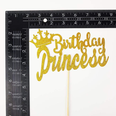 Happy Birthday Cake Topper for Princess Birthday Party Decorations,Double-faced Gold Glitter...