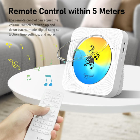 CD Player Portable with Bluetooth 5.1 Transmitter and Reciever Desktop CD Player with HiFi Sound Speakers,Remote Control,Dust Cover,LED Display,Bo...