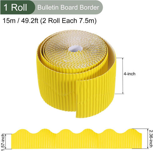 YOKIVE 1 Roll Bulletin Board Border, White Board Trim Edge Scalloped Cork Board Border, Great for Classroom Decor (4 Inch x 49.2ft, Yellow)...