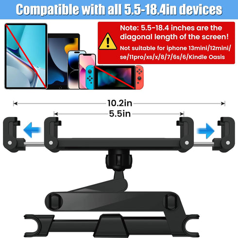 Tablet Holder for Car,ipad Headrest Mount for 5.5-18.4 Inch Tablet/ipad/Phones Car Tablet Holder with 360°Rotating Adjustable Trip Essentials,Blac...