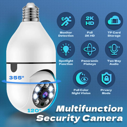 BJR 2K / 3MP Light Bulb Security Camera, 5G & 2.4G WiFi Security Camera Wireless Outdoor Indoor 360 Camera for Home with Color Night Vision Motion...