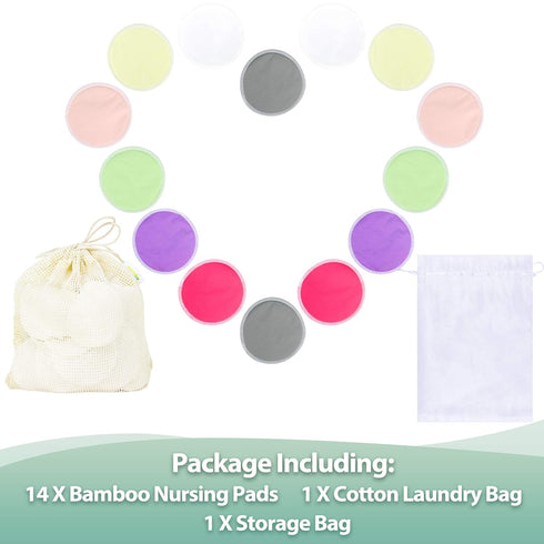 wegreeco Nursing Breast Pads (14 Pack)+Laundry Bag & Travel Storage Bag, 2 Sizes: 3.9/4.7inch - Washable & Reusable Breastfeeding Nursing Pads (Pa...