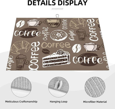 Coffee Dish Drying Mat For Kitchen Counter 18 X 24 In, Microfiber Absorbent Dish Drainer Mat With Hanging Loop Reversible Dish Drainer Mats Counte...