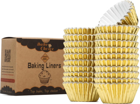 Non-Stick 400pcs Gold Mini Cupcake Liners for baking, Mini Size Foil muffin liners Cupcake Wrappers, Christmas Cupcake Liners for Christmas Decora...