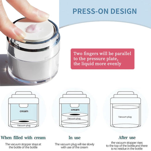 3Pcs Airless Pump Jars,Refillable Empty Airless Pump Jar Vacuum Push Down Moisturizer Pump Dispenser for Serums,Skincare Cream,Essence,Leak Proof ...