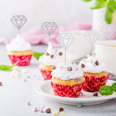 50 Pack Cupcake Toppers Silver Glitter Diamond Cakes Toppers Cupcake Decor Party Cake Decoration Supplies...