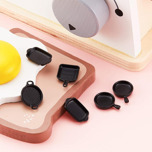 Skylety 8 Pcs Dollhouse Kitchen Accessories Dollhouse Metal Miniature Pots and Pans Mini Kitchen Stovetop Cookware Dollhouse Christmas Role Play P...