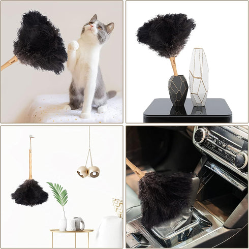 Ostrich Feather Duster, 16 inch Black Genuine Ostrich Feathers with Wood Handle, Reusable Car Dusters, Eco-Friendly Cleaning Handheld Dusters for ...
