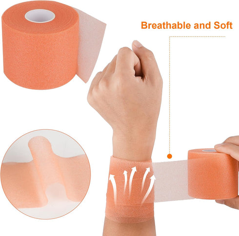 NAICHA 2 Rolls Athletic Tape 65.6 ft Per Roll Athletic Sports Foam Tape White Pre Wrap Tape for Strains and Sprains No Sticky Residue for Tennis, ...