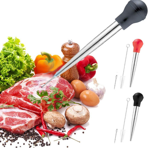Turkey Baster for Cooking, Stainless Steel Turkey Baster Syringe with Cleaning Brush and Marinade Injector, Black...