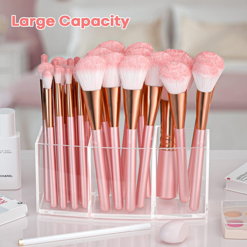 Clear Makeup Brush Organizer, Acrylic Cosmetic Brushes Storage with 3 Slots,Perfect Pen Holder for Desk...