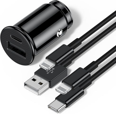 Car Charger, USB car charger fast charging Adapter with 2 Pack Cable 6ft,PD/QC 3.0 type c car charger, Black...