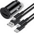Car Charger, USB car charger fast charging Adapter with 2 Pack Cable 6ft,PD/QC 3.0 type c car charger, Black...