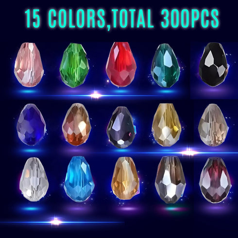 Crystal beads,300 pcs 12MM Large ab acrylic crystal faceted long teardrop pendants?12mm*8 mm Glass Beads Jewelry Bracelet Making Kit DIY Waterdrop...