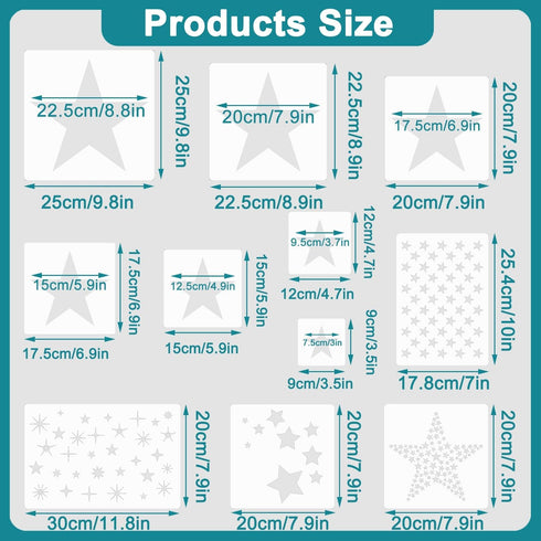 11 Pieces Star Stencil, Reusable 5 Point Star Stencil Template Plastic Stencils for Painting on Wood Wall Home Decor DIY Crafts...